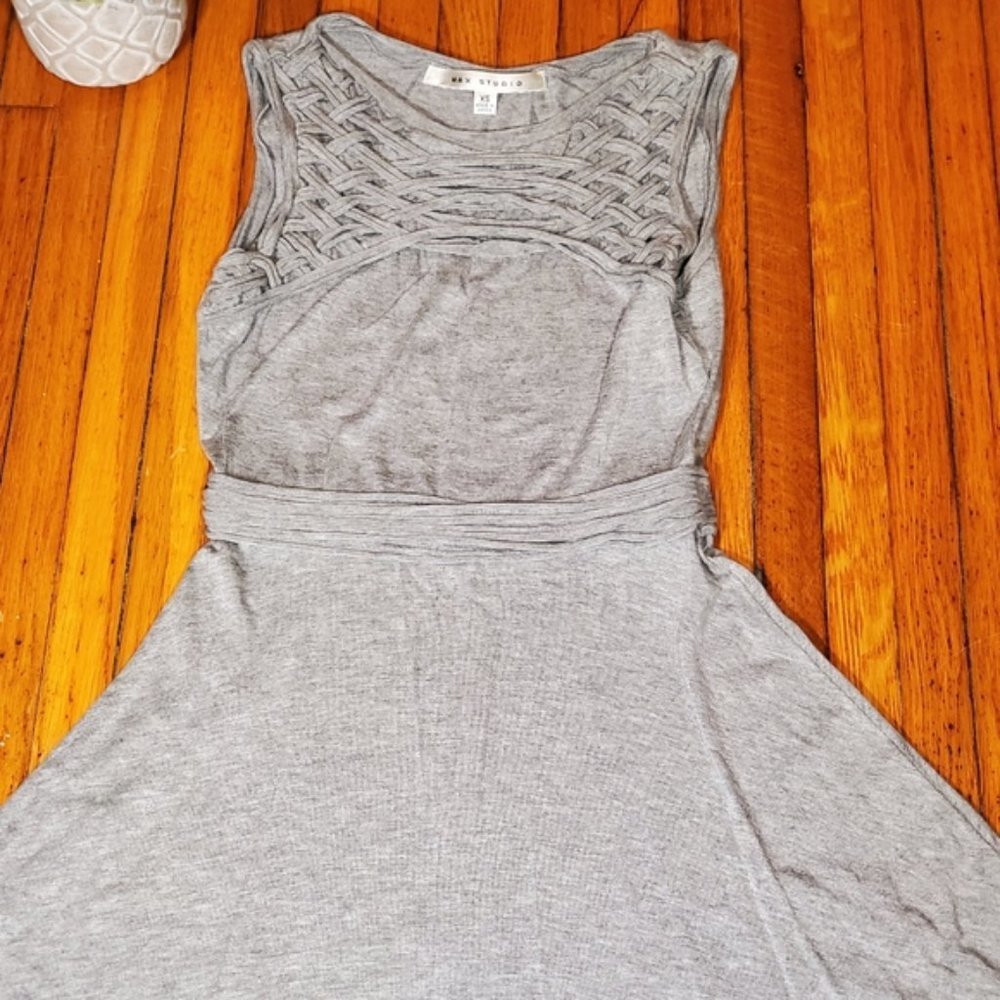 Max Studio Gray Dress Fit Flare Stretch Knit Braided Empire Waist Casual Work XS - Picture 6 of 6